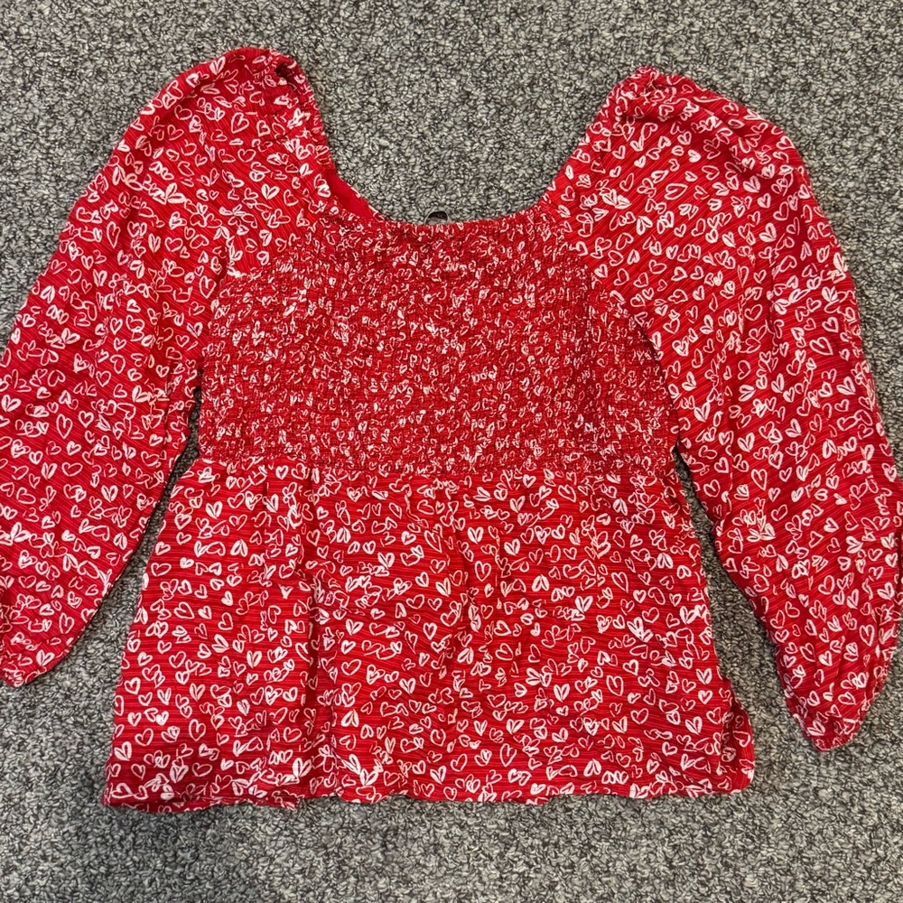 LOFT Red Top with White Heart Print - Picture 10 of 10